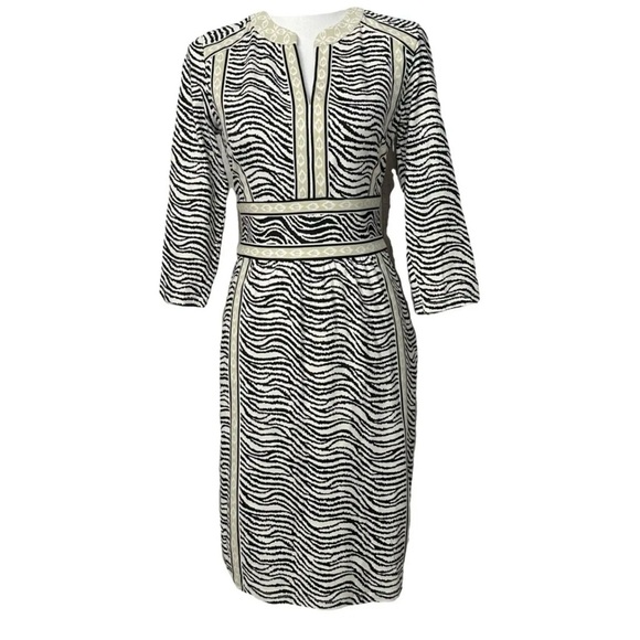 J. McLaughlin Beige and White Patterned Dress size Small - Picture 1 of 7